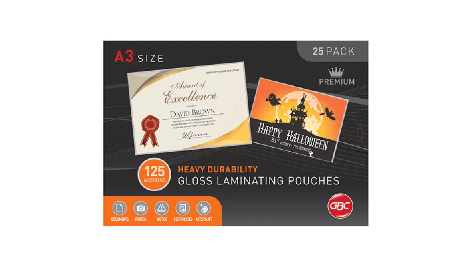 GBC Pack of 25 Heavy Duty 125 Micron A3 Laminating Pouch - Clear