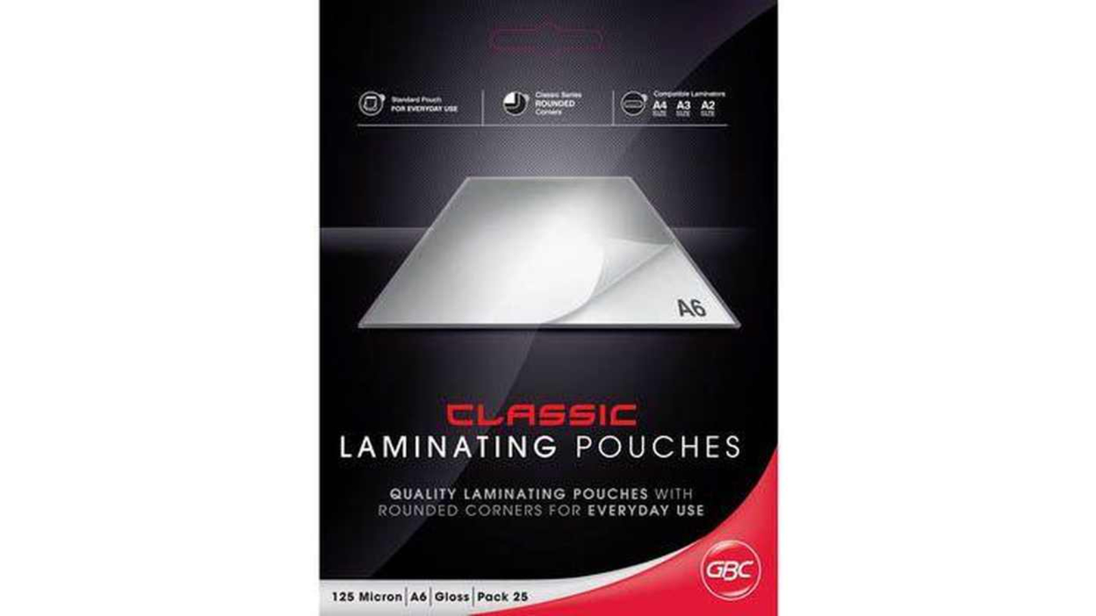 GBC Pack of 25 125 Micron A6 Clear Laminating Pouch