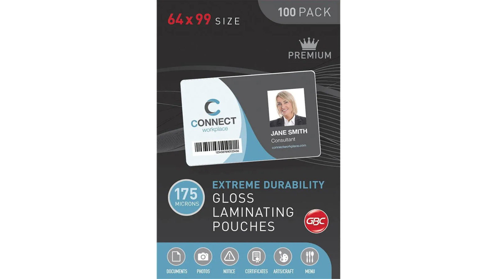 GBC 6.4 x 9.9cm 175 Micron Clear Laminating Pouch - Pack of 100
