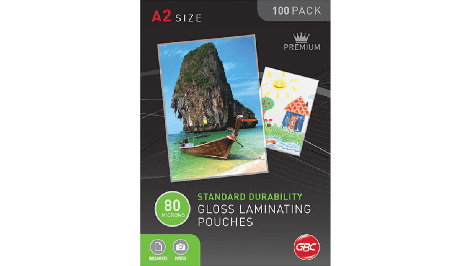 GBC Pack of 100 A2 80 Micron Laminating Pouch - Clear