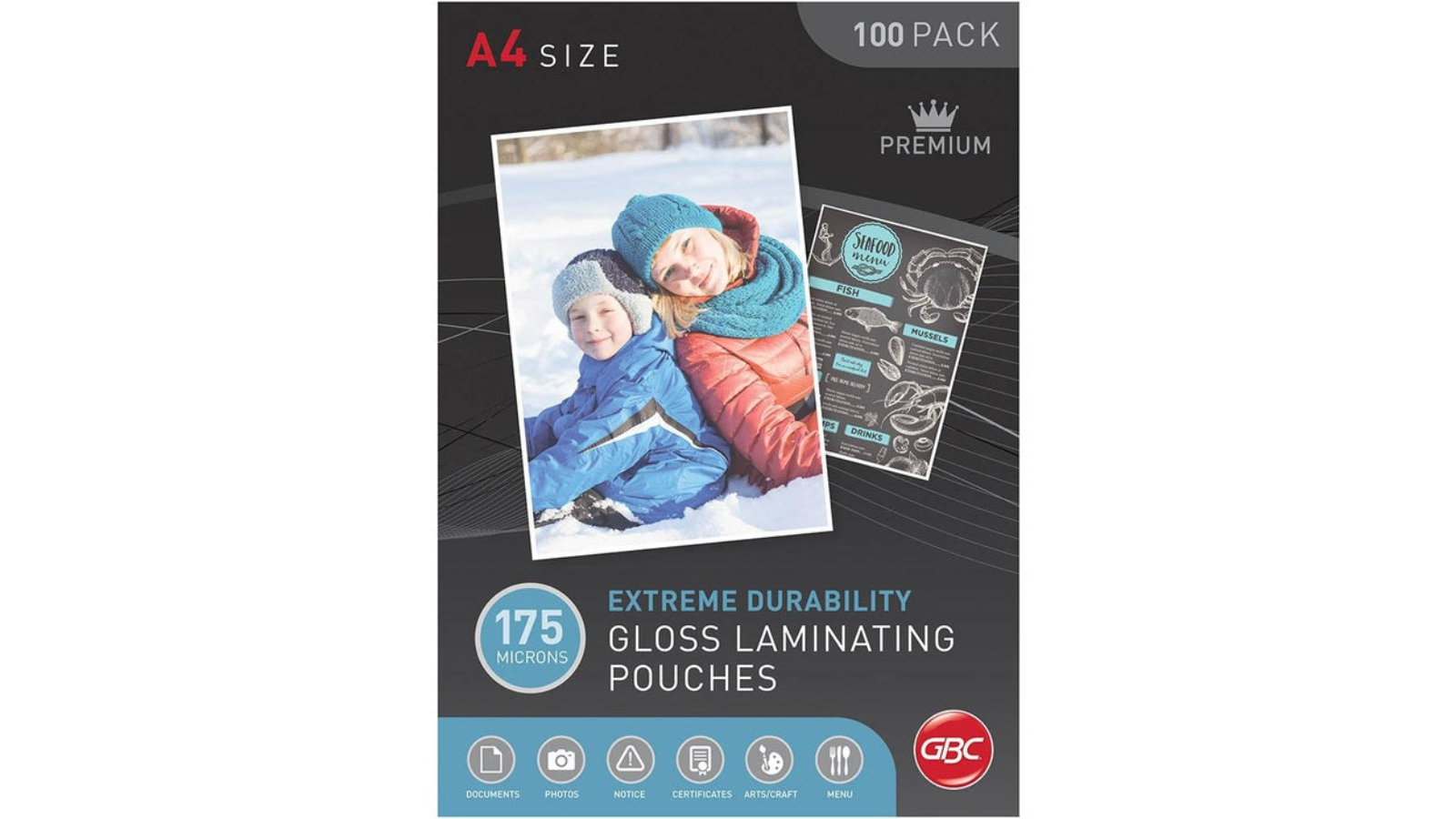 GBC Pack of 100 175 Micron A4 Clear Laminating Pouch