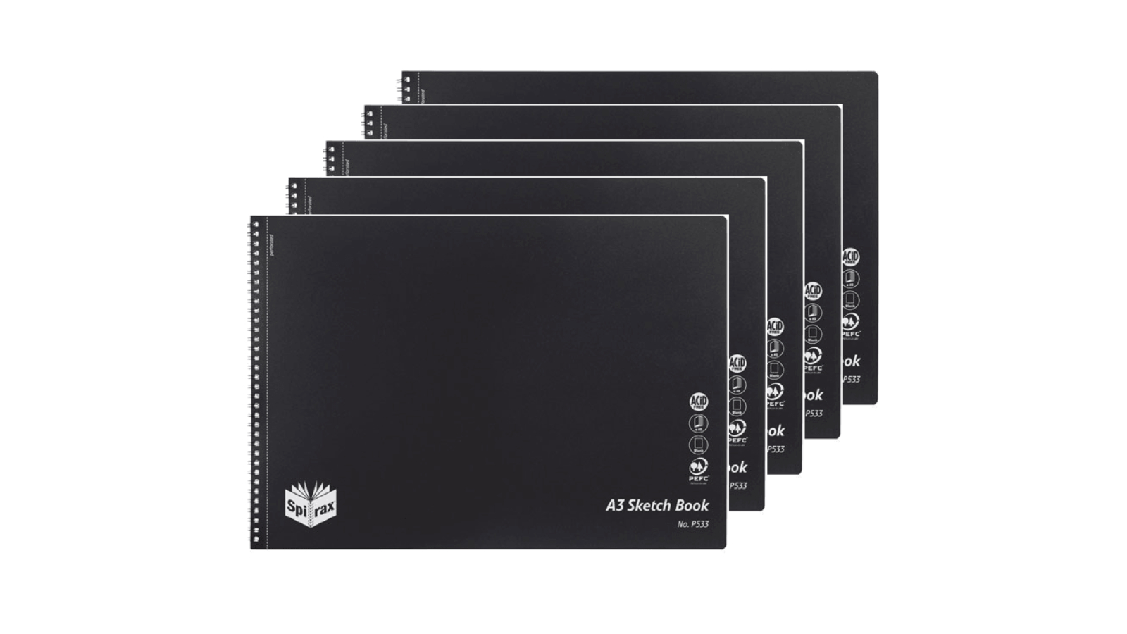Spirax No. P533 A3 Spiral Bound Side Open Sketch Book - Pack of 5