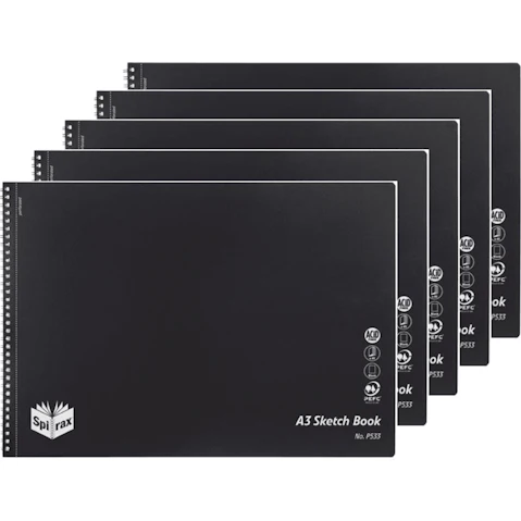 Spirax No. P533 A3 Spiral Bound Side Open Sketch Book - Pack of 5