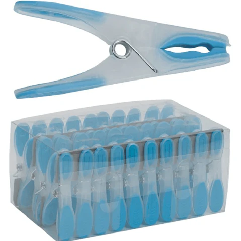 Compass Pack of 40 Premium Laundry Clothes Pegs Rubber Grip Hanger - Blue