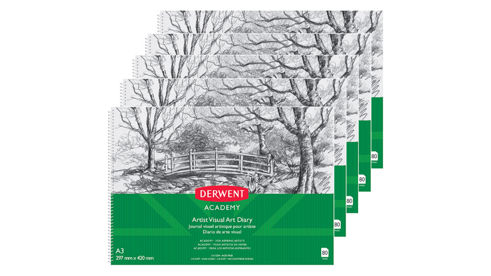 Derwent 80 Page A3 Landscape Academy Visual Art Diary - Pack of 5