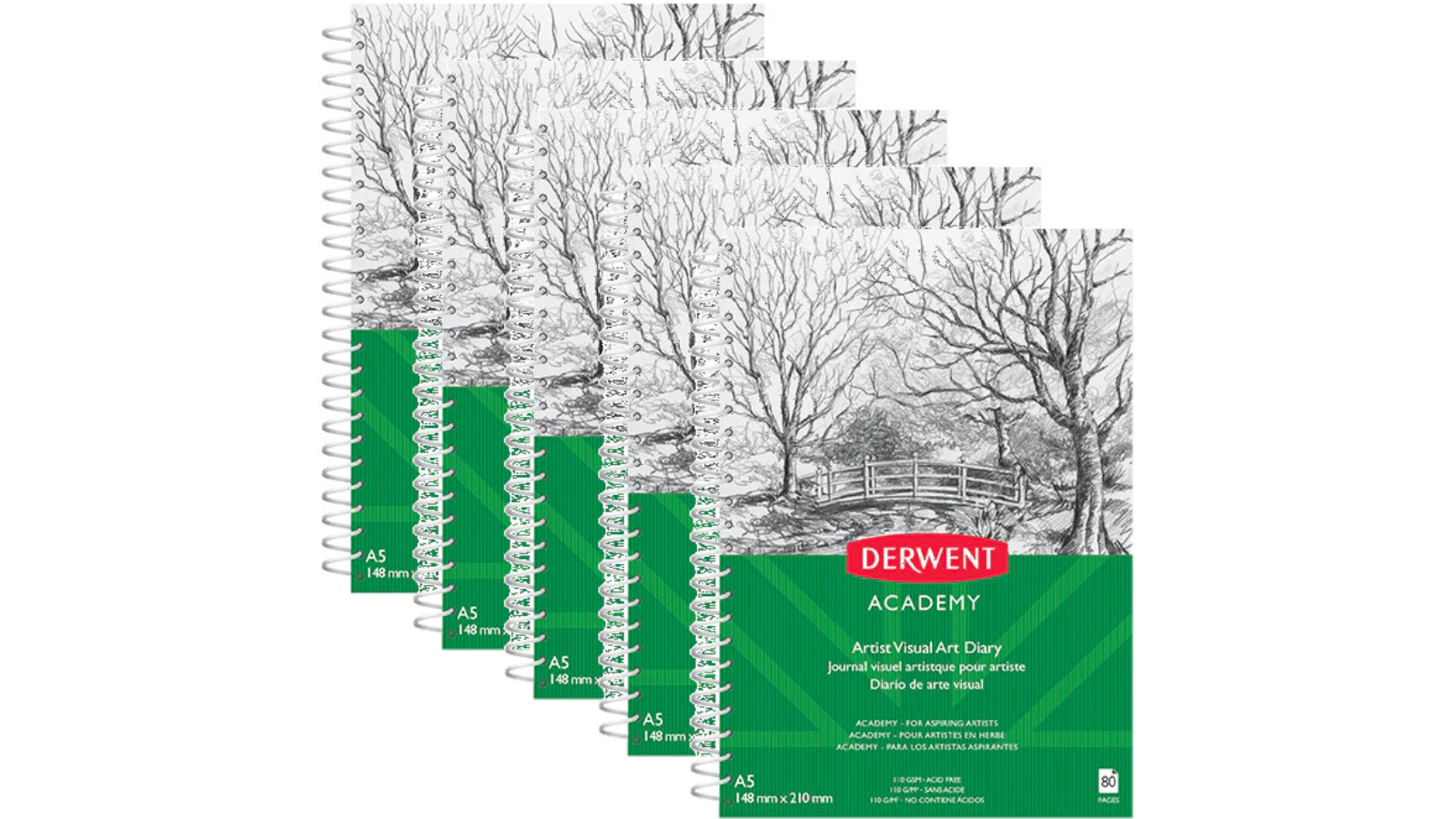 Derwent Pack of 5 110gsm Academy Visual Art Diary - 80 Page