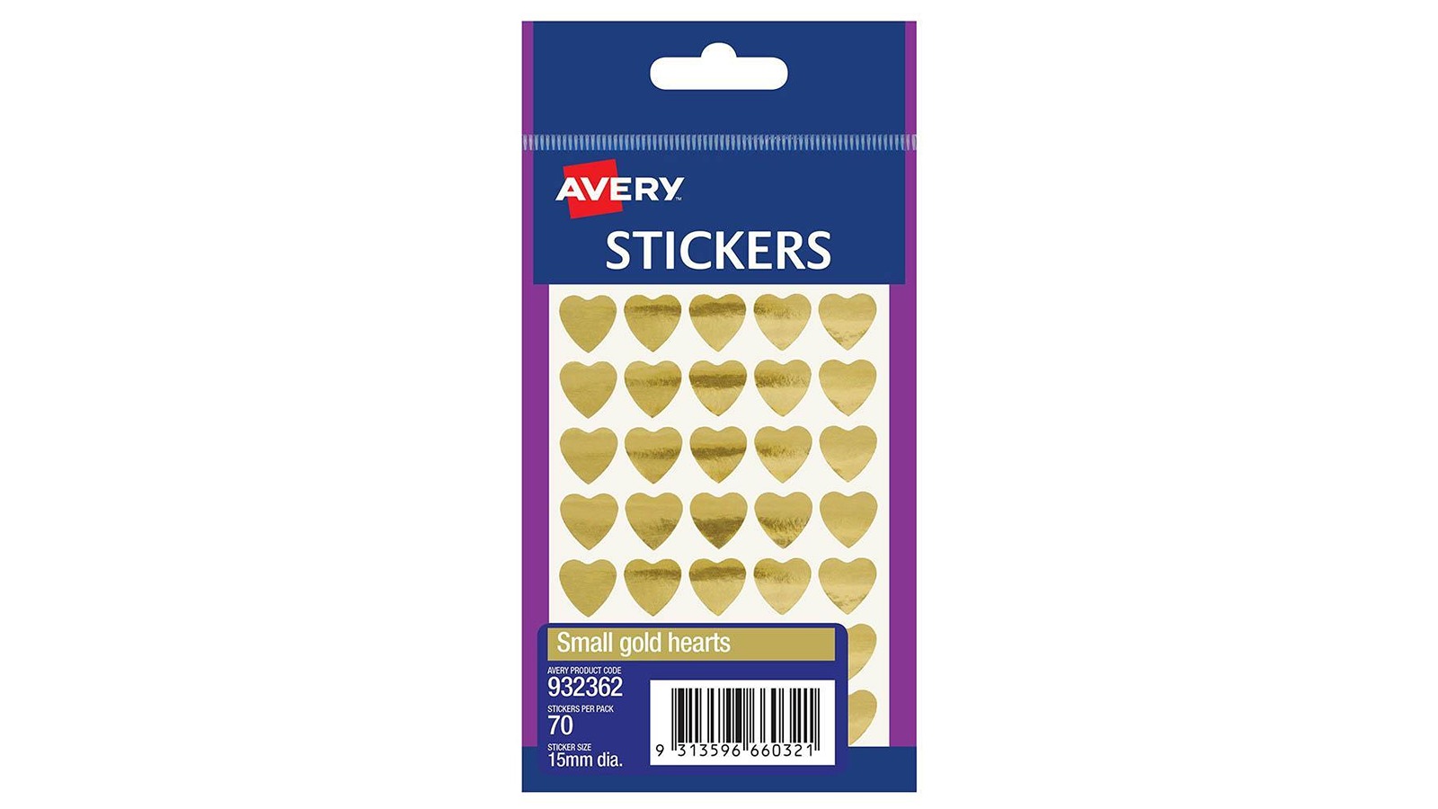 Avery 932362 Pack of 70 Gold Heart 1.5cm Multi-Purpose Sticker