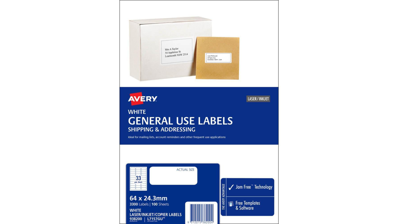 Avery Pack of 100 33Up Inkjet Laser Copier Label - White