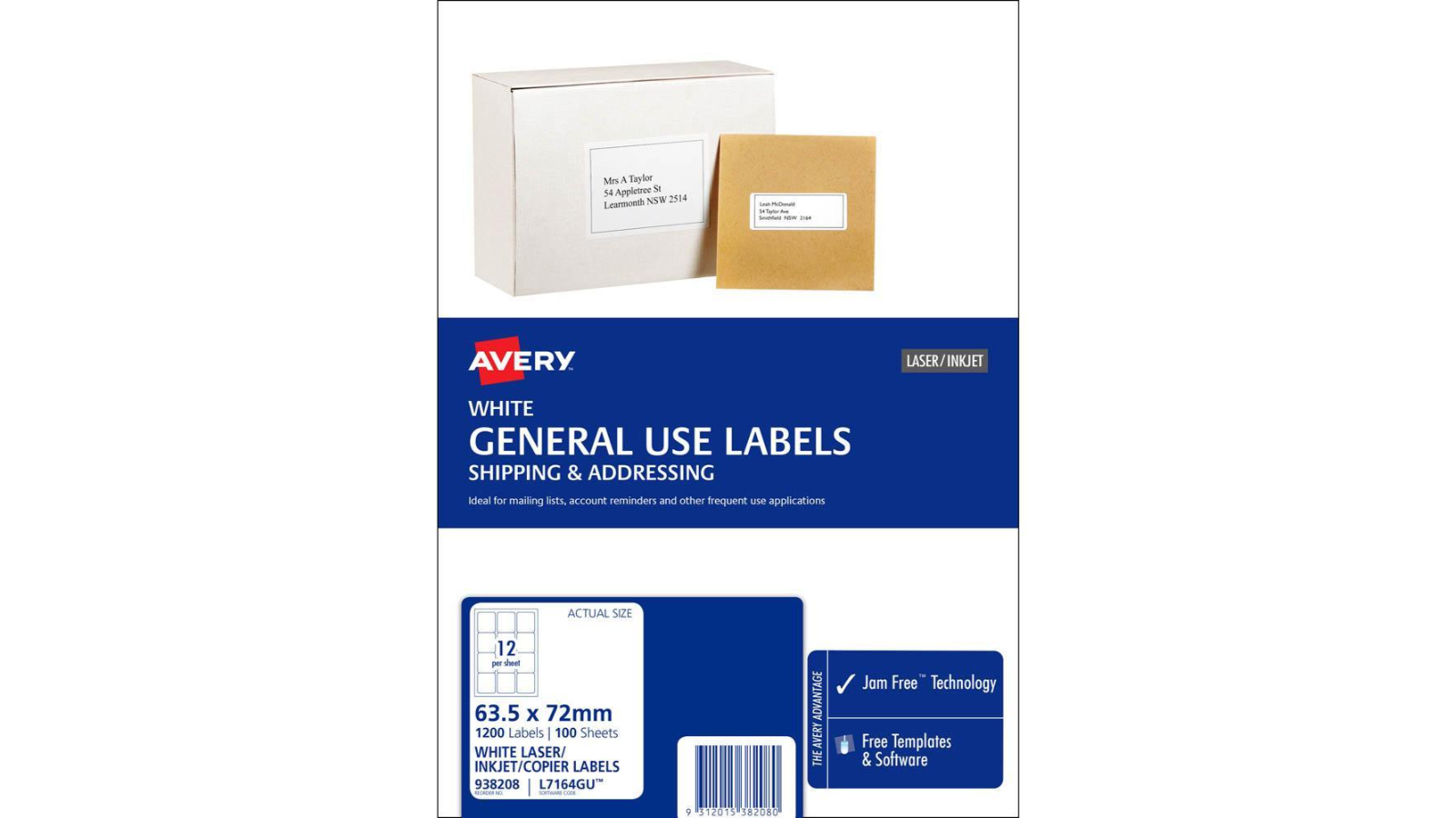 Avery Pack of 100 12Up Inkjet Copier Laser Label - White