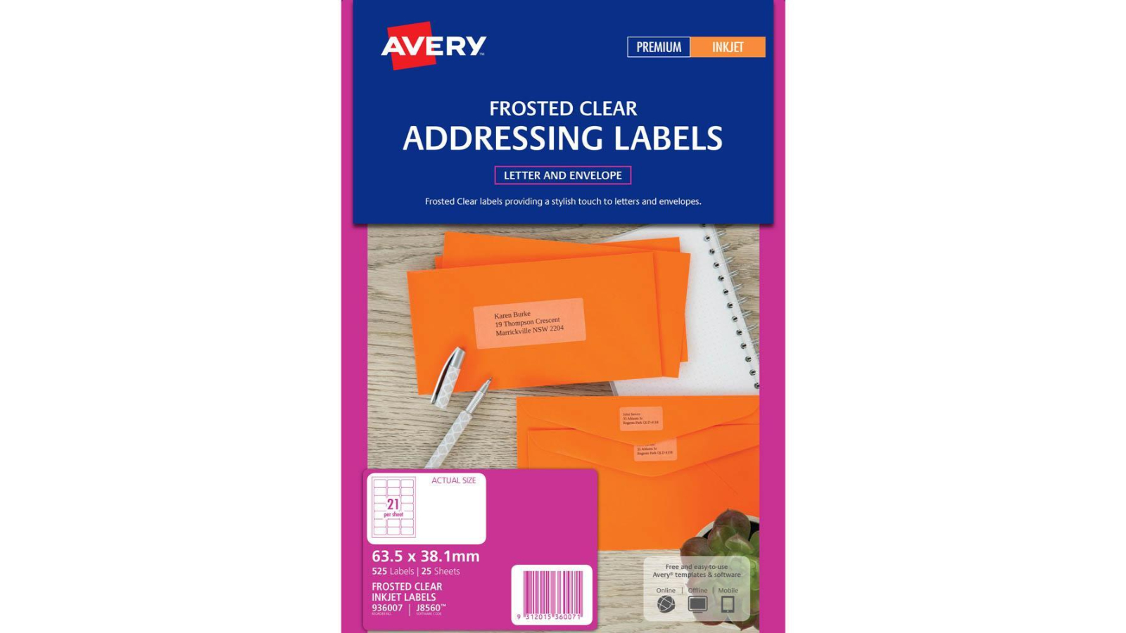 Avery Pack of 25 21Up Inkjet Label with Matt Finsh - Clear