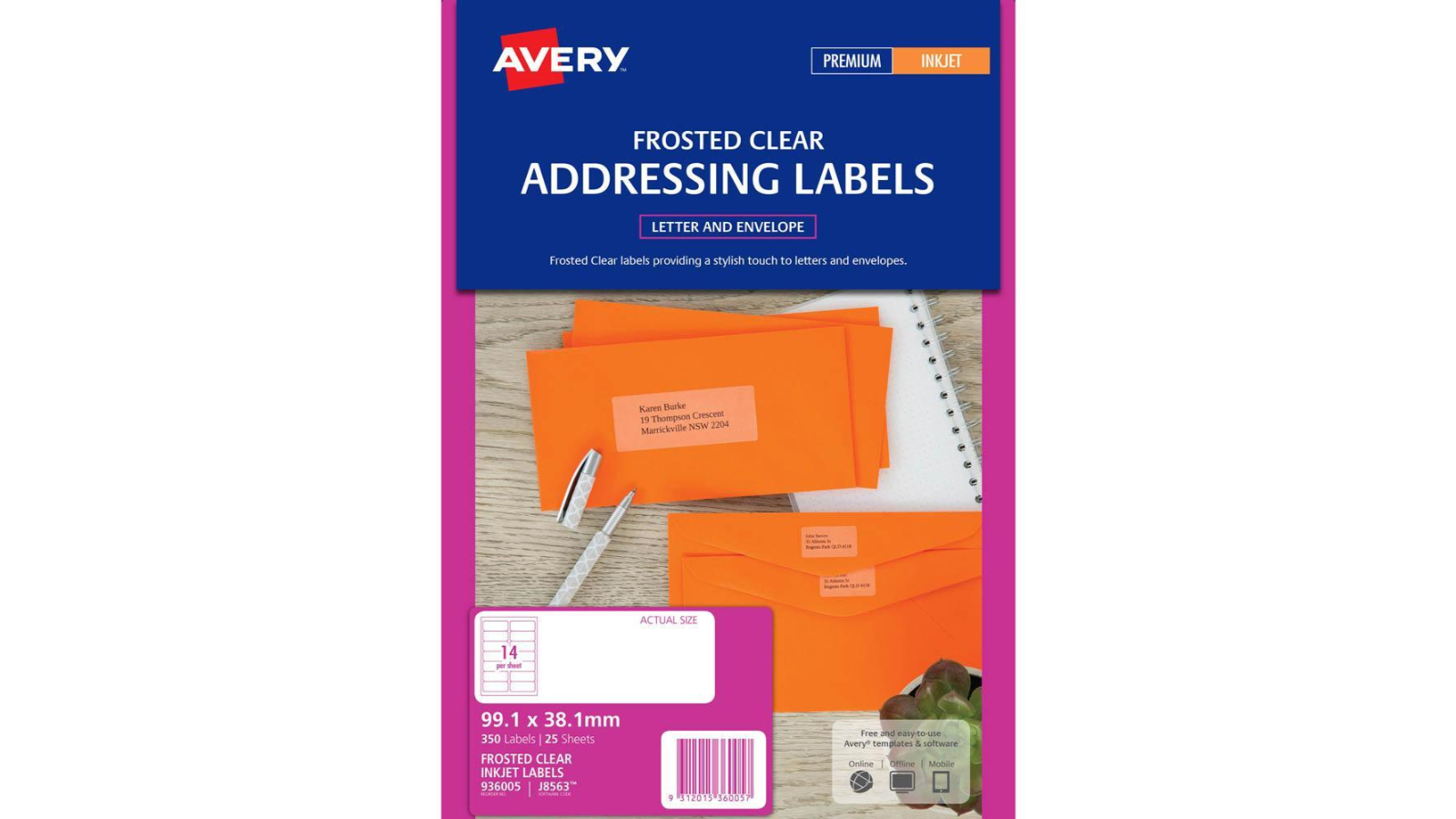 Avery Pack of 25 9.91 × 3.81cm 14Up Inkjet Label with Matt Finish - Clear