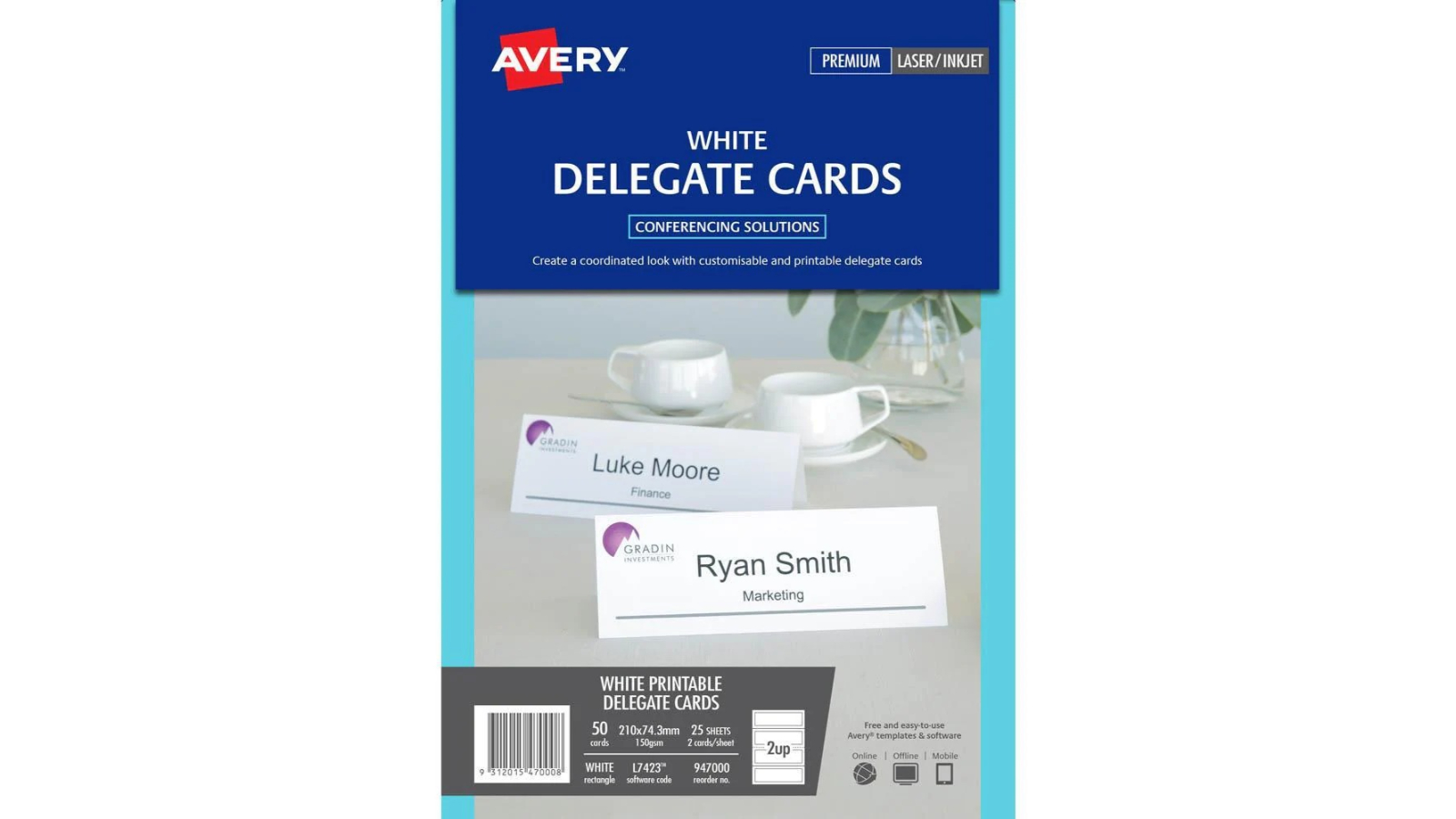 Avery Pack of 25 2Up Embossed Delegate Card Laser