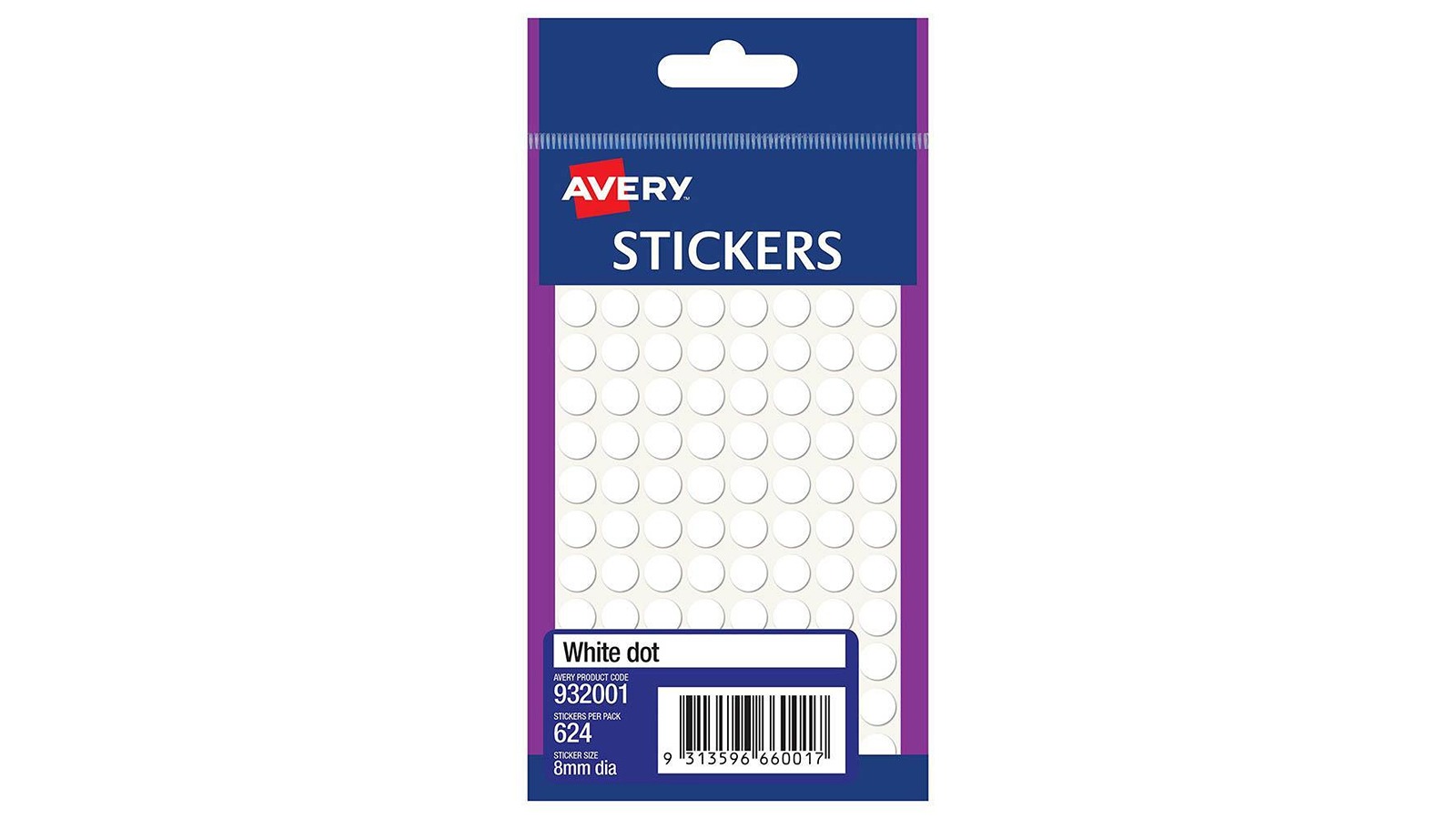 Avery 932001 Pack of 624 White 0.8cm Multi-Purpose Sticker Circle