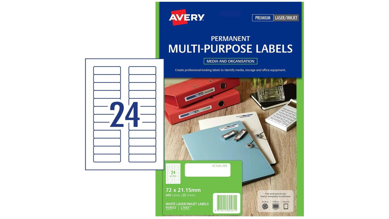 Avery 959032 L7665 Pack of 600 24 Page Mini Data Label Laser