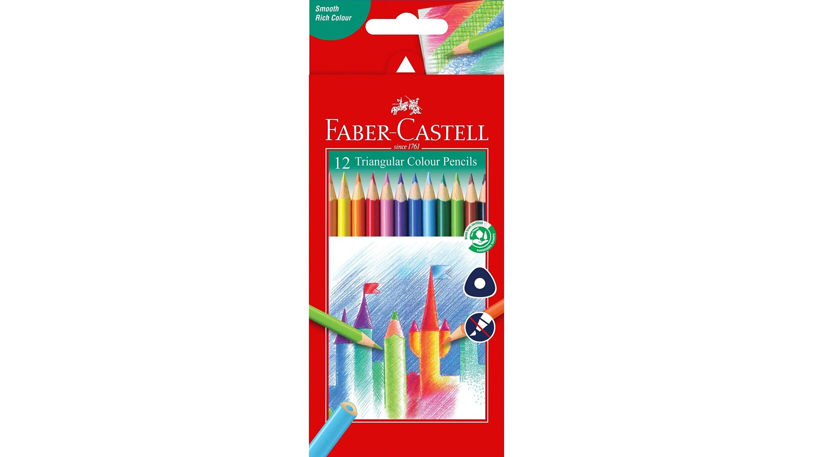 Faber-Castell Pack of 12 Assorted Tri-Grip Triangular Coloured Pencil
