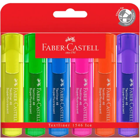 Faber-Castell Pack of 6 Textliner 46 Ice Highlighter SuperFluorescent Colours