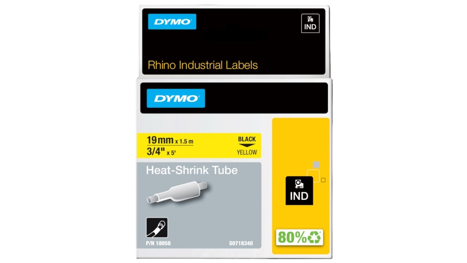 Dymo Black/Yellow Rhino Industrial Heat Shrink Tubing