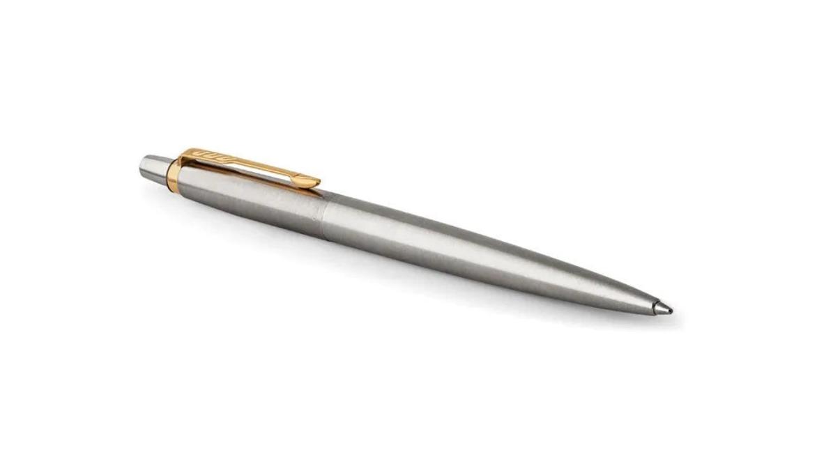 Parker Jotter Stainless Steel Gold Trim Medium Nib Ballpoint Pen - Blue