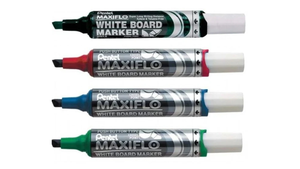 Pentel Maxiflo Assorted 7mm Chisel Whiteboard Markers - Pack of 4