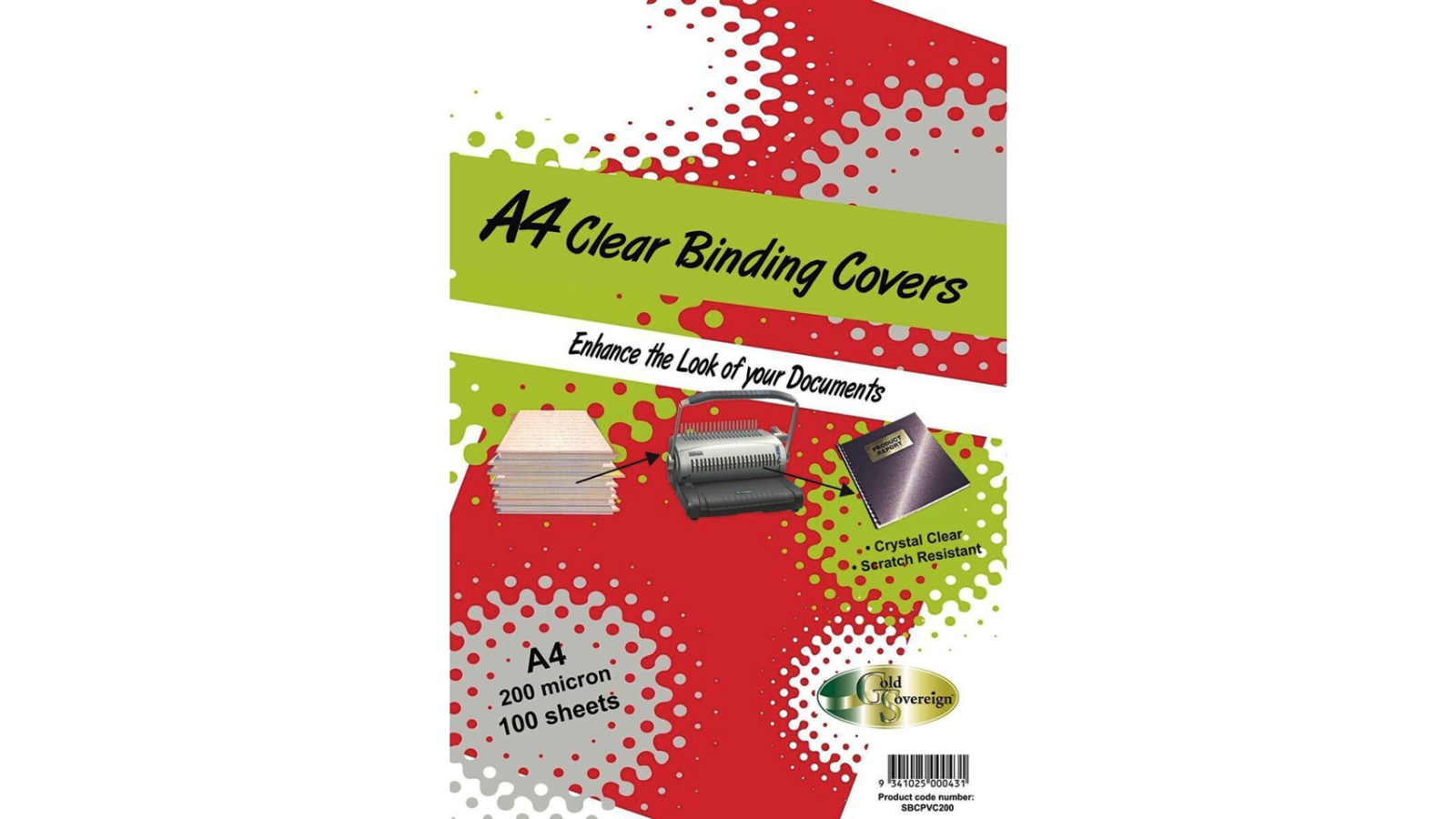 Gold Sovereign Pack of 100 200 Micron A4 Binding Cover - Transparent