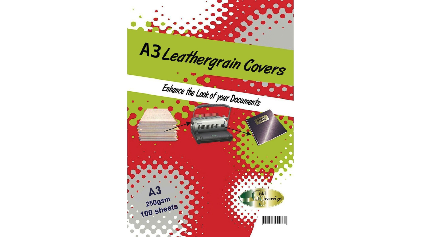 Gold Sovereign Pack of 100 250GSM A3 Leathergrain Binding Cover - Black