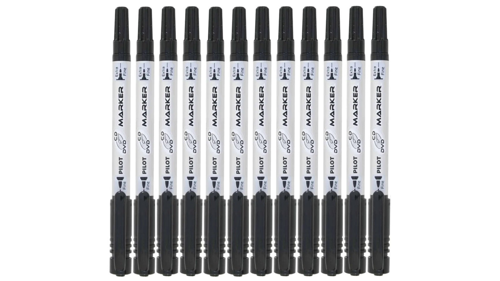 Pilot Box of 12 CD/DVD Twin Ended Permanent Marker Extra Fine/Fine - Black