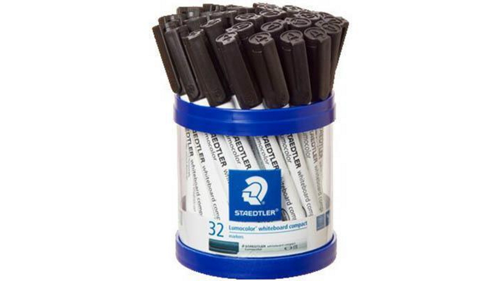 Staedtler 341 Lumocolor Whiteboard Compact Black Bullet Marker - Tub of 32