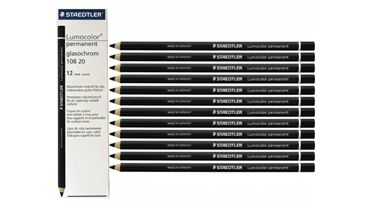 Staedtler Box of 12 108 Lumocolor Permanent Glasochrom Pencil - Black