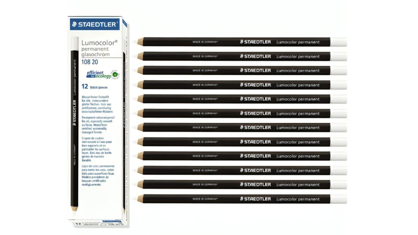Staedtler Box of 12 108 Lumocolor Permanent Glasochrom Pencil - White