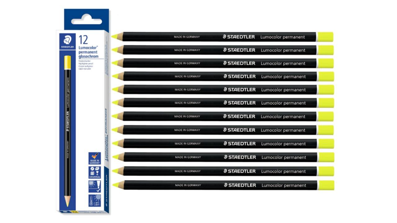 Staedtler Box of 12 108 Lumocolor Permanent Glasochrom Pencil - Yellow