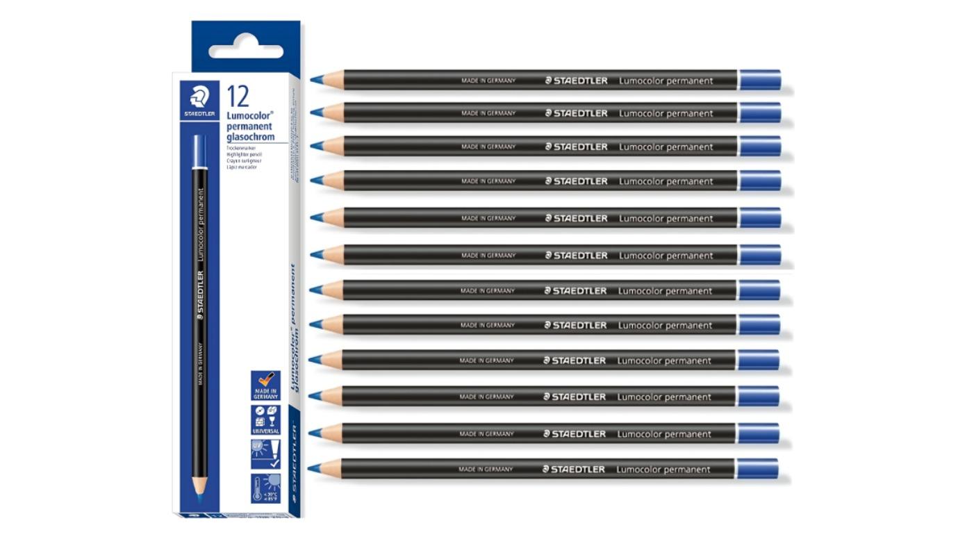 Staedtler Box of 12 108 Lumocolor Permanent Glasochrom Pencil - Blue
