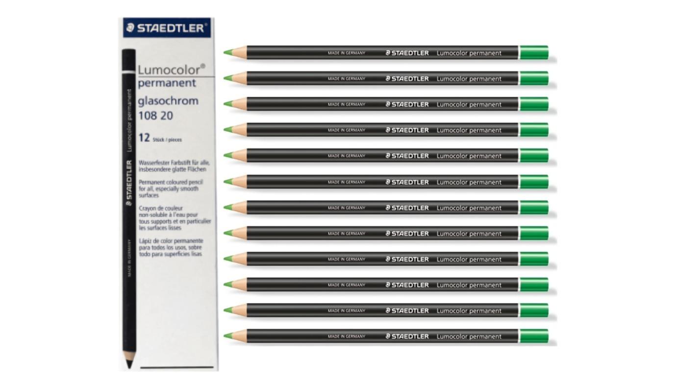 Staedtler Box of 12 108 Lumocolor Permanent Glasochrom Pencil - Green