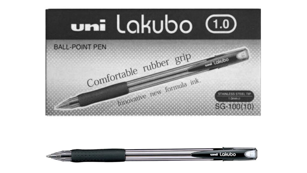 Uni-Ball Pack of 12 Medium Lakubo SG-100 Ballpoint Pen - Black
