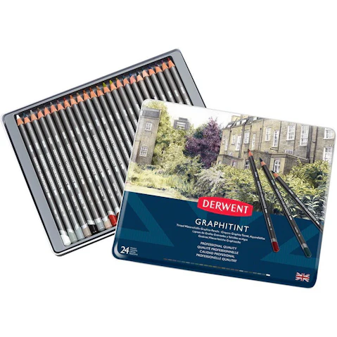Derwent Graphitint Artists Professional 12 Coloured Pencils Tin Set