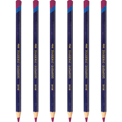 Derwent 0700 Pack of 6 Inktense Pencil - Fuchsia