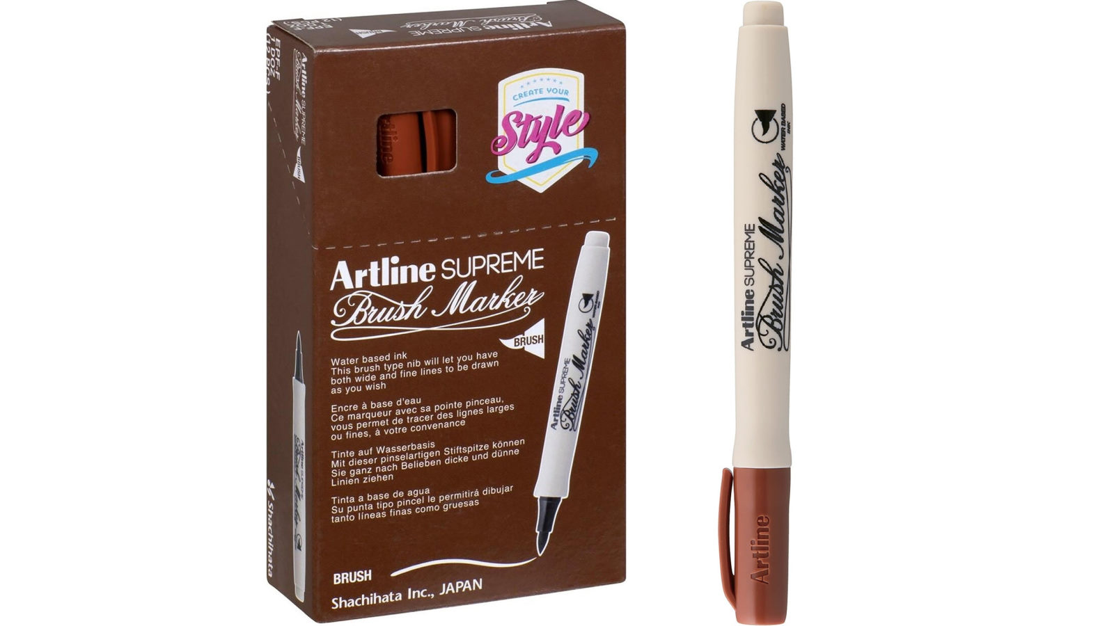 Artline Box of 12 Supreme Brush Marker - Brown