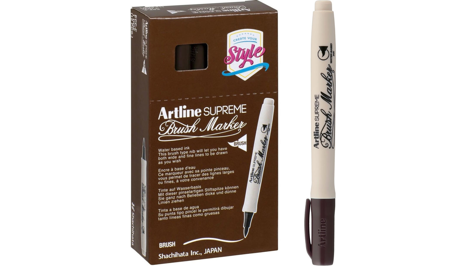 Artline Box of 12 Supreme Brush Marker - Dark Brown