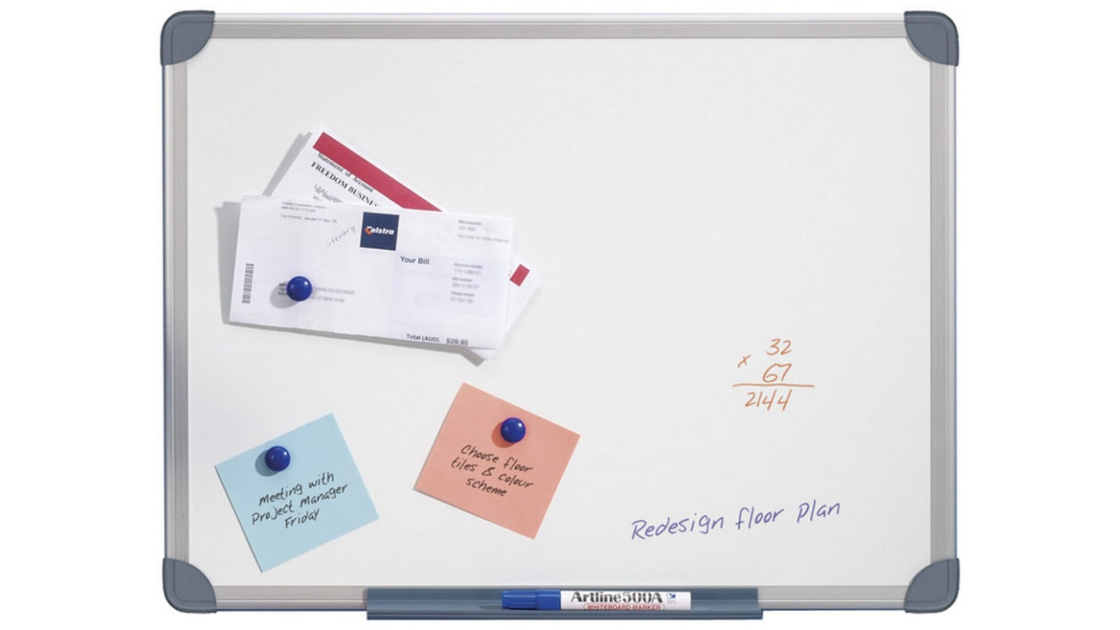 Quartet 90 x 60cm Magnetic Aluminium Frame Penrite Slimline Whiteboard