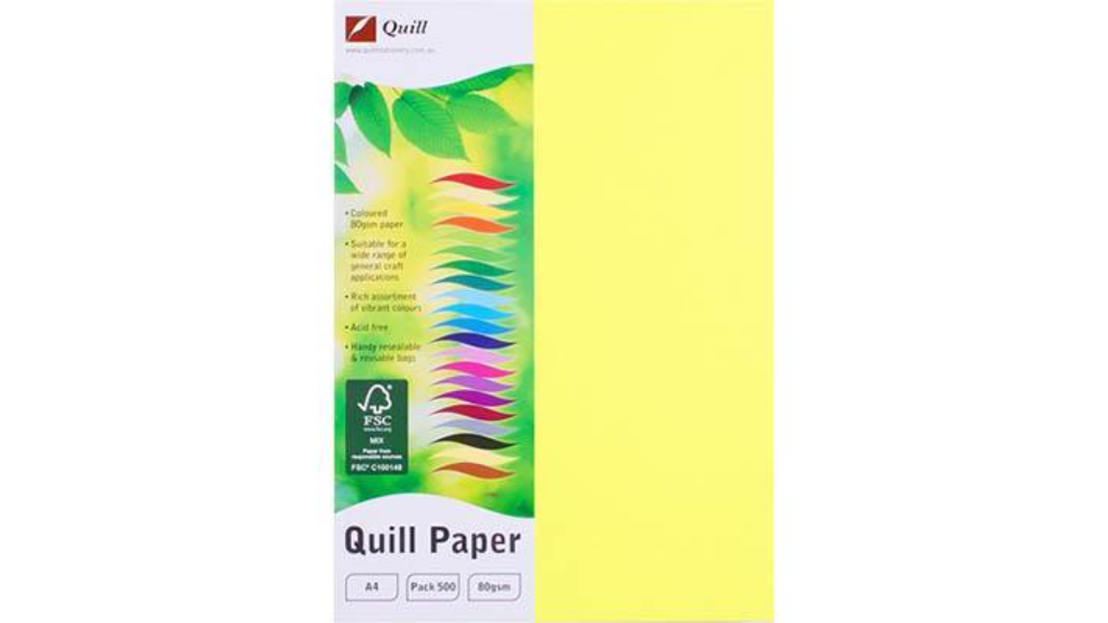 Quill Pack of 500 80gsm A4 Coloured Copy Paper - Fluoro Yellow