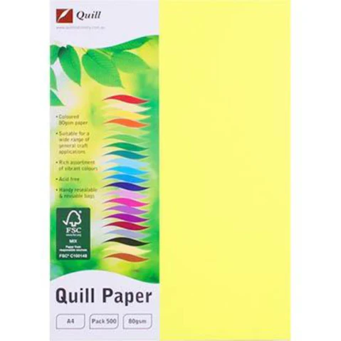 Quill Pack of 500 80gsm A4 Coloured Copy Paper - Fluoro Yellow