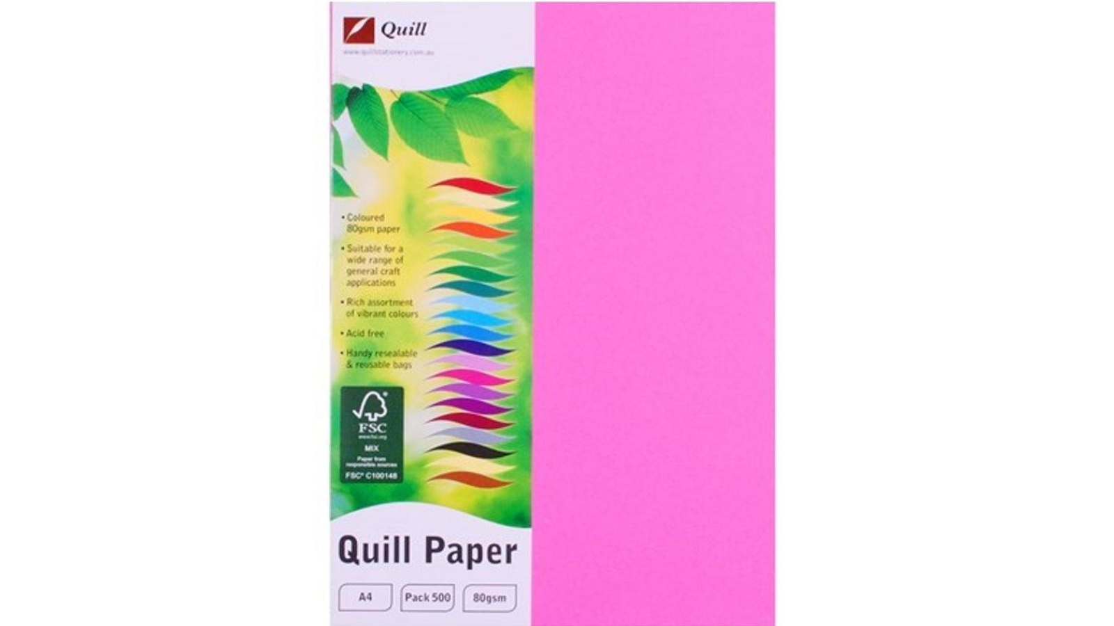 Quill Pack of 500 80gsm A4 Cover Paper - Fluoro Bright Pink