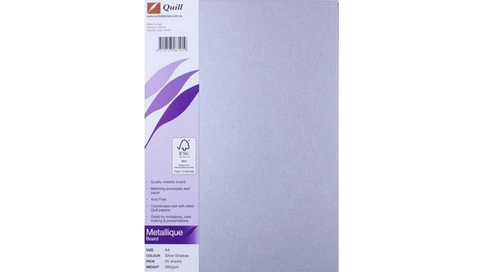 Quill 285gsm A4 Silver Shadow Pack of 25 Metallique Board