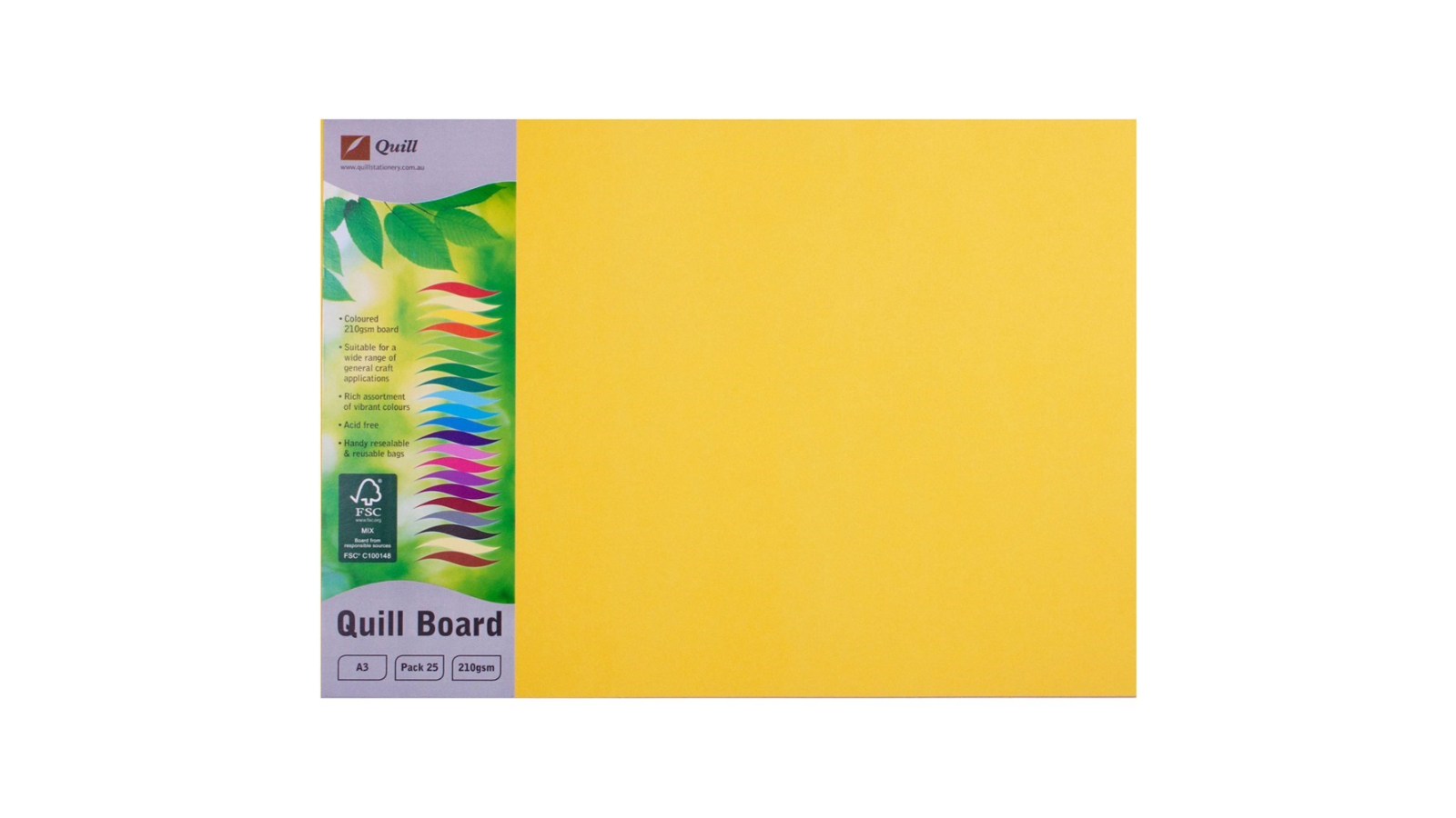 Quill Pack of 25 210gsm A3 Cardboard Sheets - Lemon