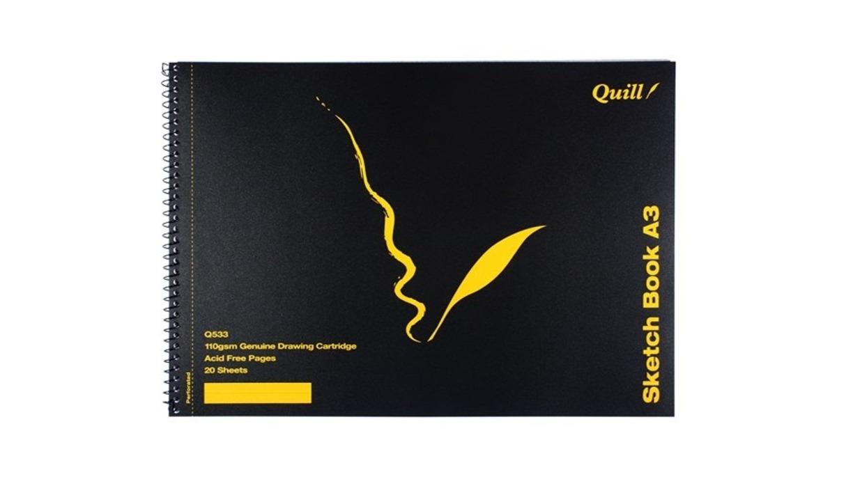 Quill 20 Sheet Visual Art Diary Short Side Bound 110gsm A3 Sketch Book - Black