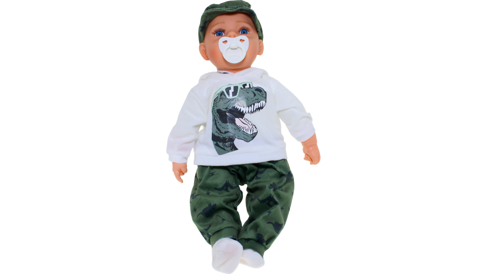 Cotton Candy Baby Doll Jack with Dummy Hoodie Dinosaur - White