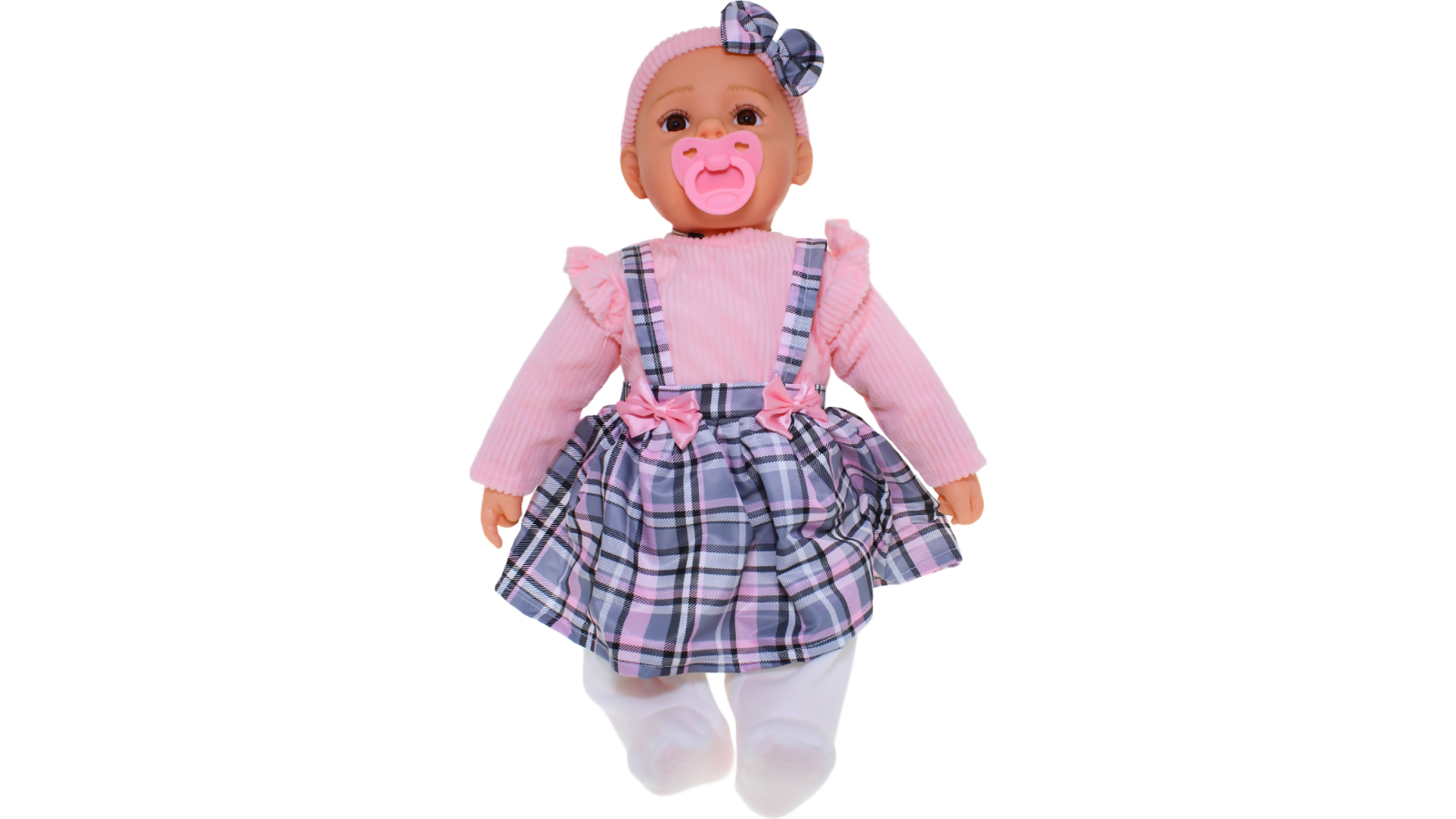 Cotton Candy Baby Doll Tartan Outfit Harper with Dummy - Pink