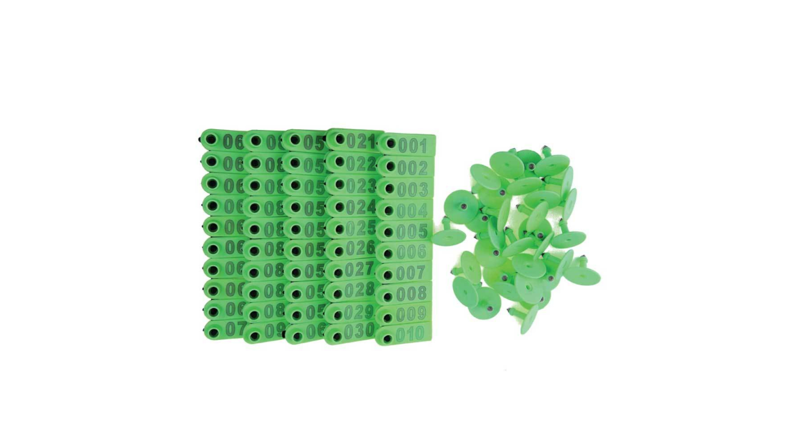 Rooster Farms 1-100 Green Cattle Number Ear Tag Set - 5 x 2cm