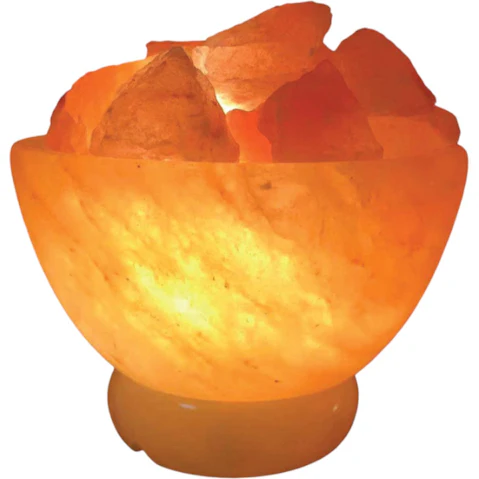 Orku 12V 12W Crystal Carved Fire Bowl Himalayan Rock Pink Salt Lamp