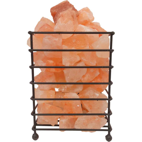 Orku 12W 12V Rectangle Iron Basket with Crystal Himalayan Rock Pink Salt Lamp