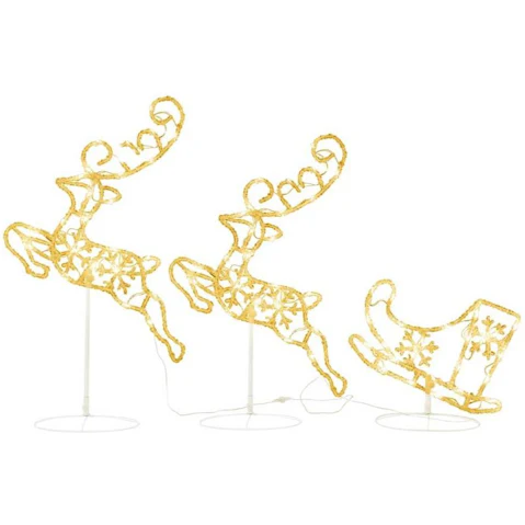 vidaXL 260 x 21 x 87cm Acrylic Christmas Flying Reindeer and Sleigh - Warm White